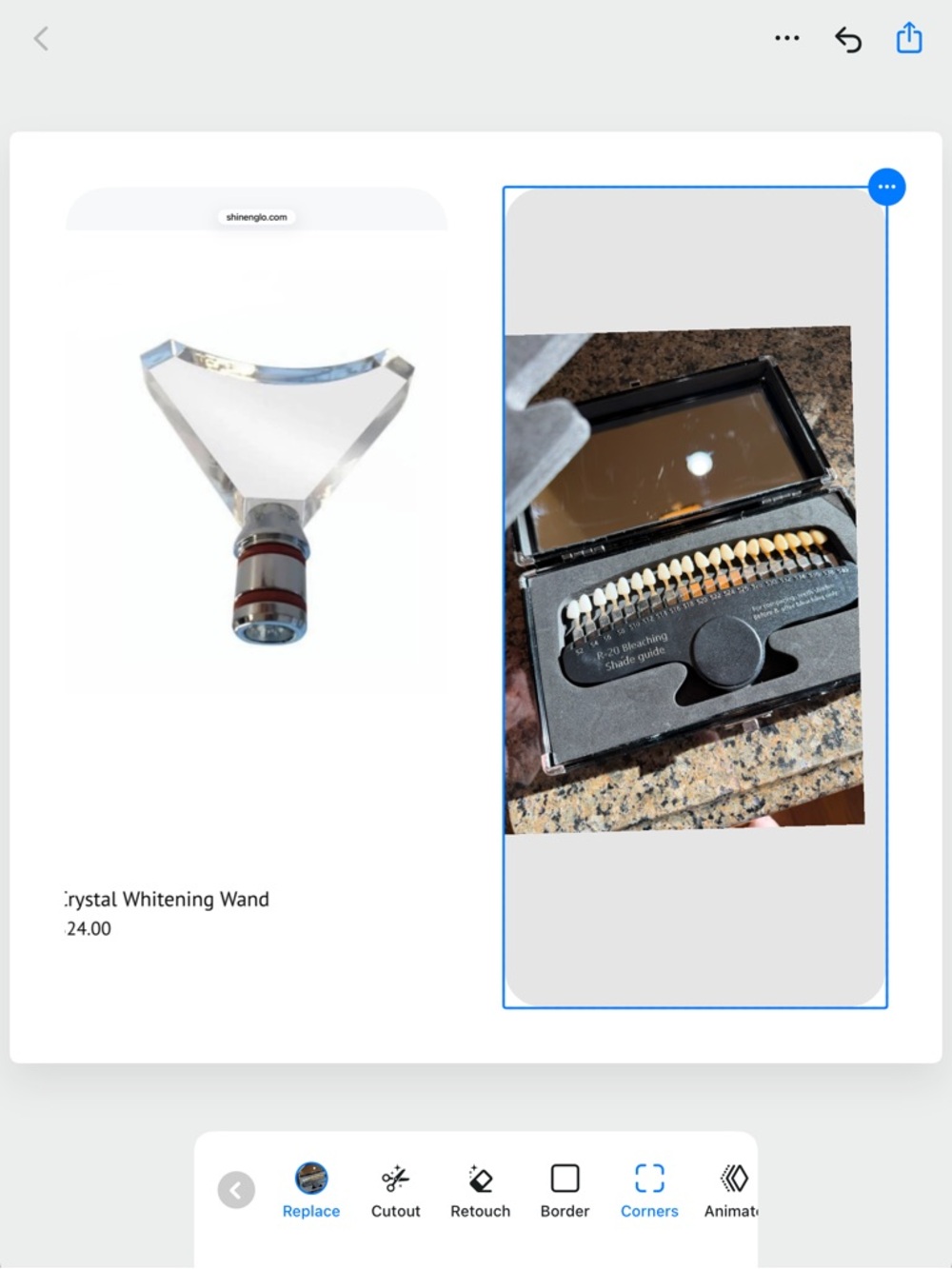 Crystal whitening wand and upscale teeth whitening shade guide with mirror